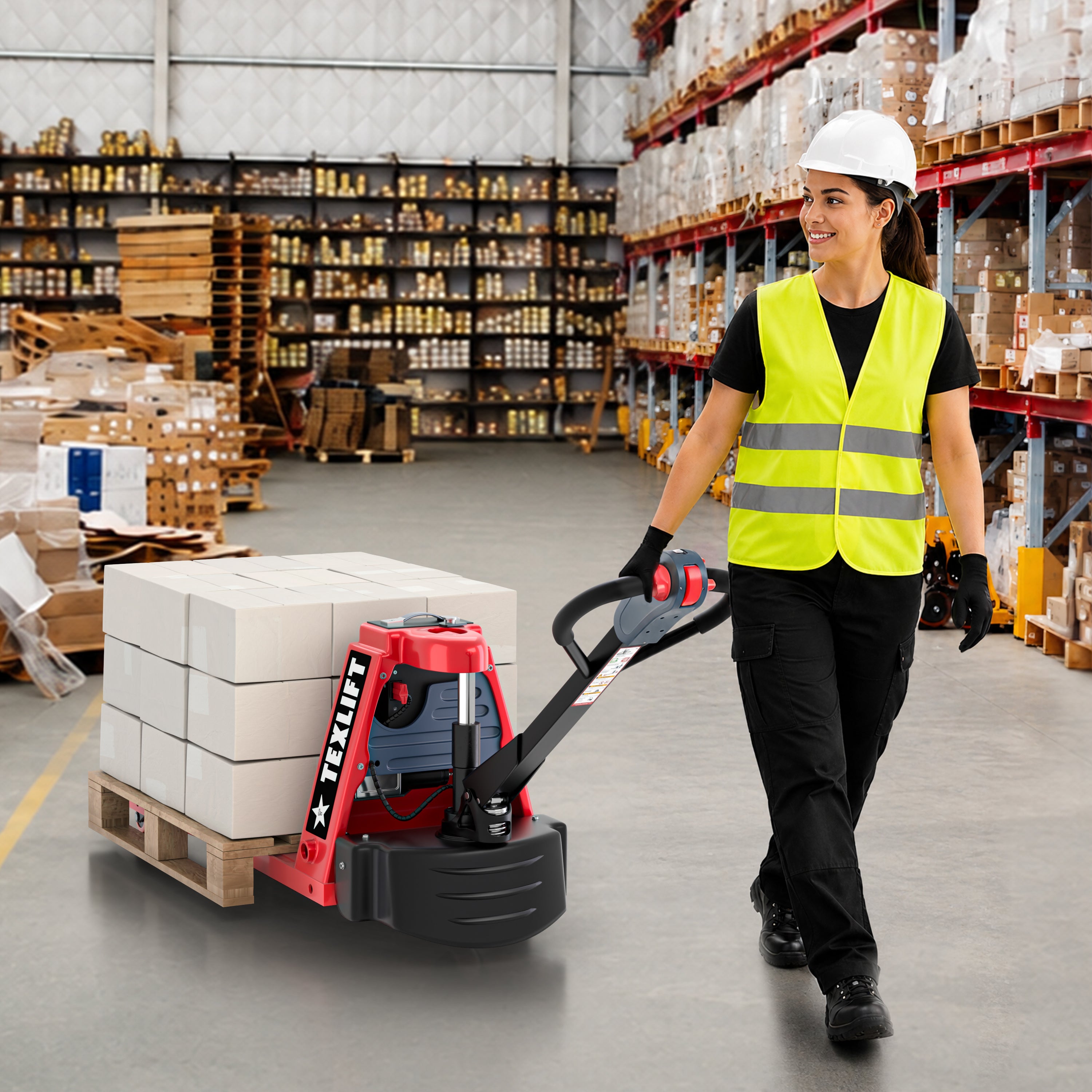 US-EPT44K NR Narrow Electric Pallet Jack – 21.5" Wide, 4,400 lb Full Electric Lithium Pallet Truck - TEXLIFT