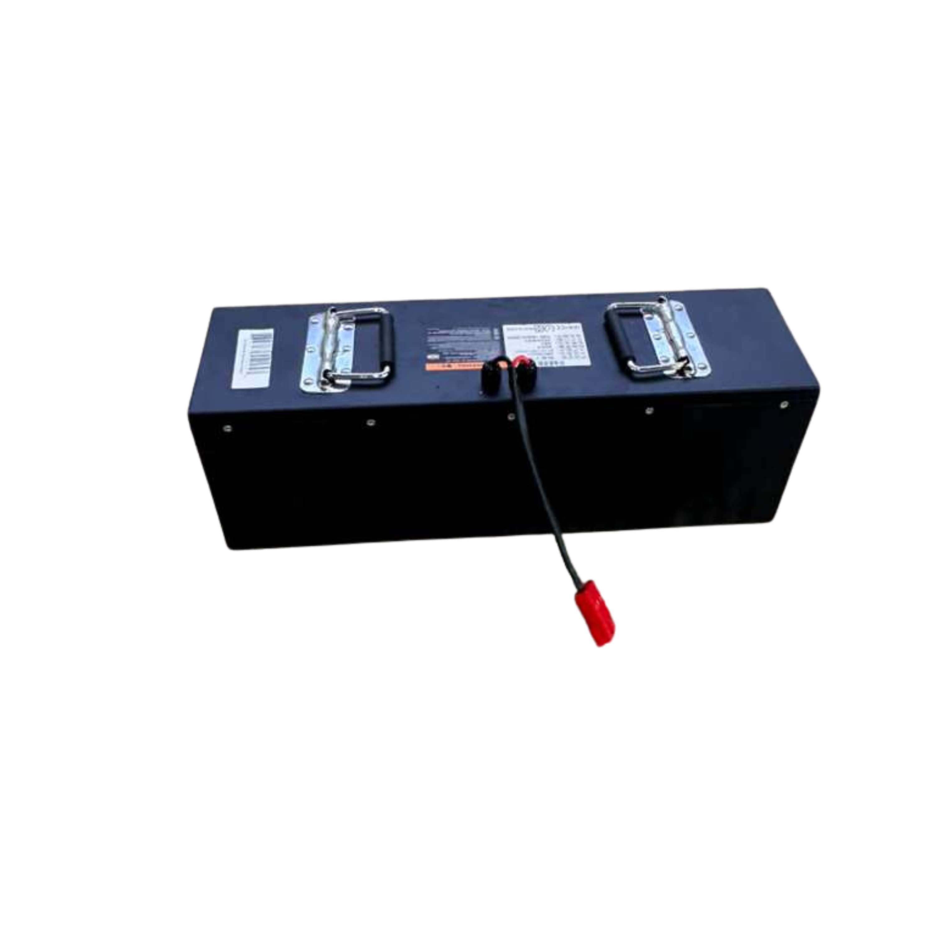 Black battery with red terminal on a white background