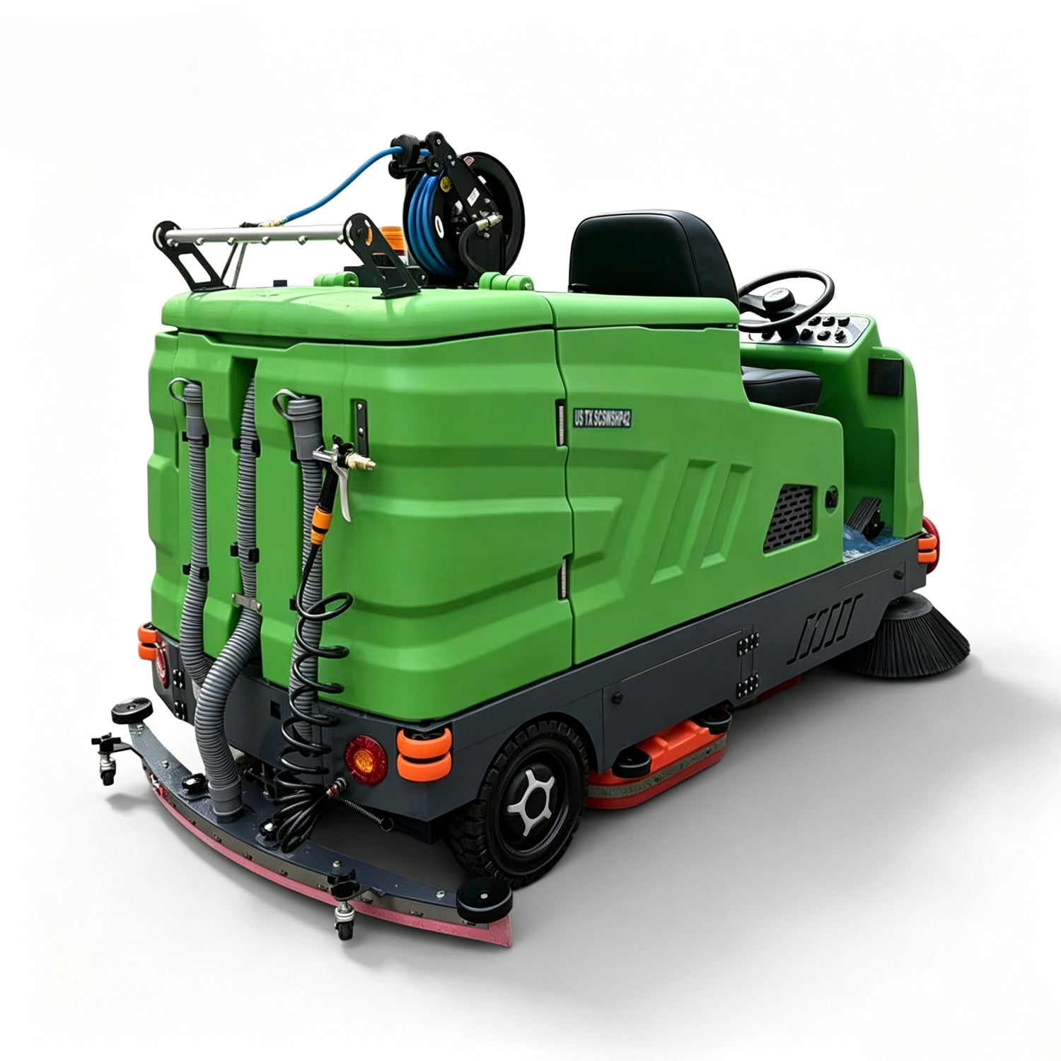 57" Ride-On Industrial Floor Sweeper & Scrubber with High-Pressure Washer & Suction Hose | US-TX SCSWHP42