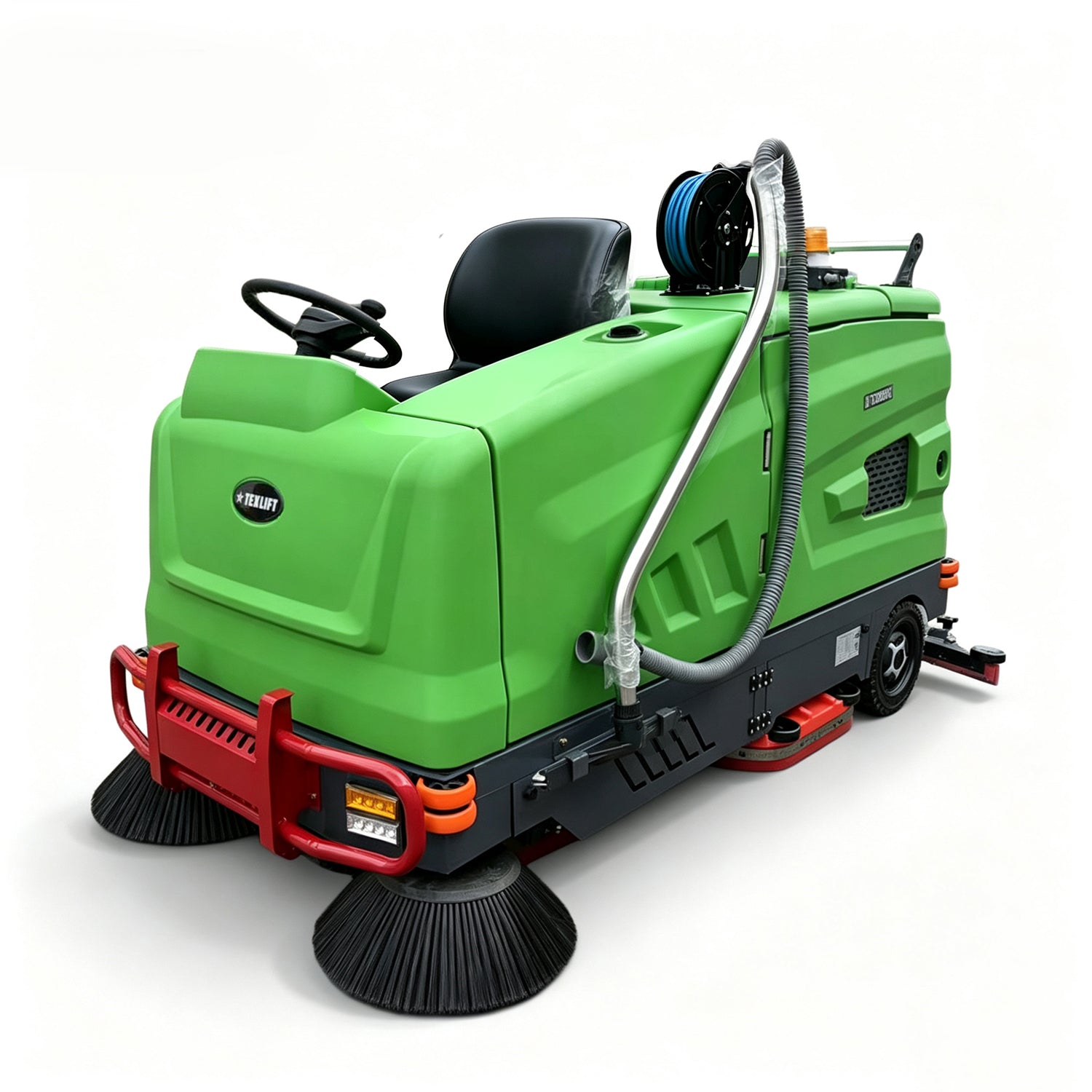 57" Ride-On Industrial Floor Sweeper & Scrubber with High-Pressure Washer & Suction Hose | US-TX SCSWHP42
