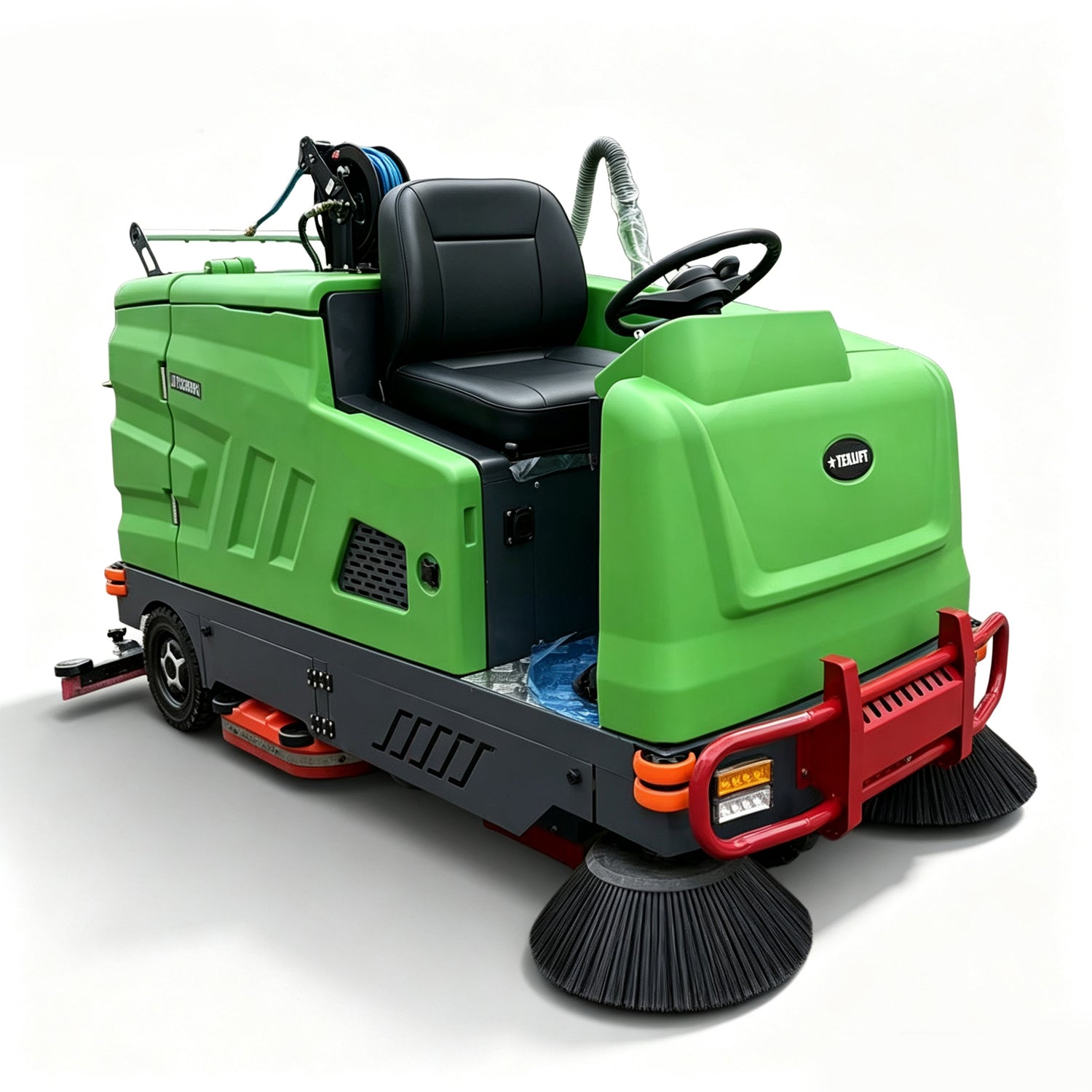 57" Ride-On Industrial Floor Sweeper & Scrubber with High-Pressure Washer & Suction Hose | US-TX SCSWHP42
