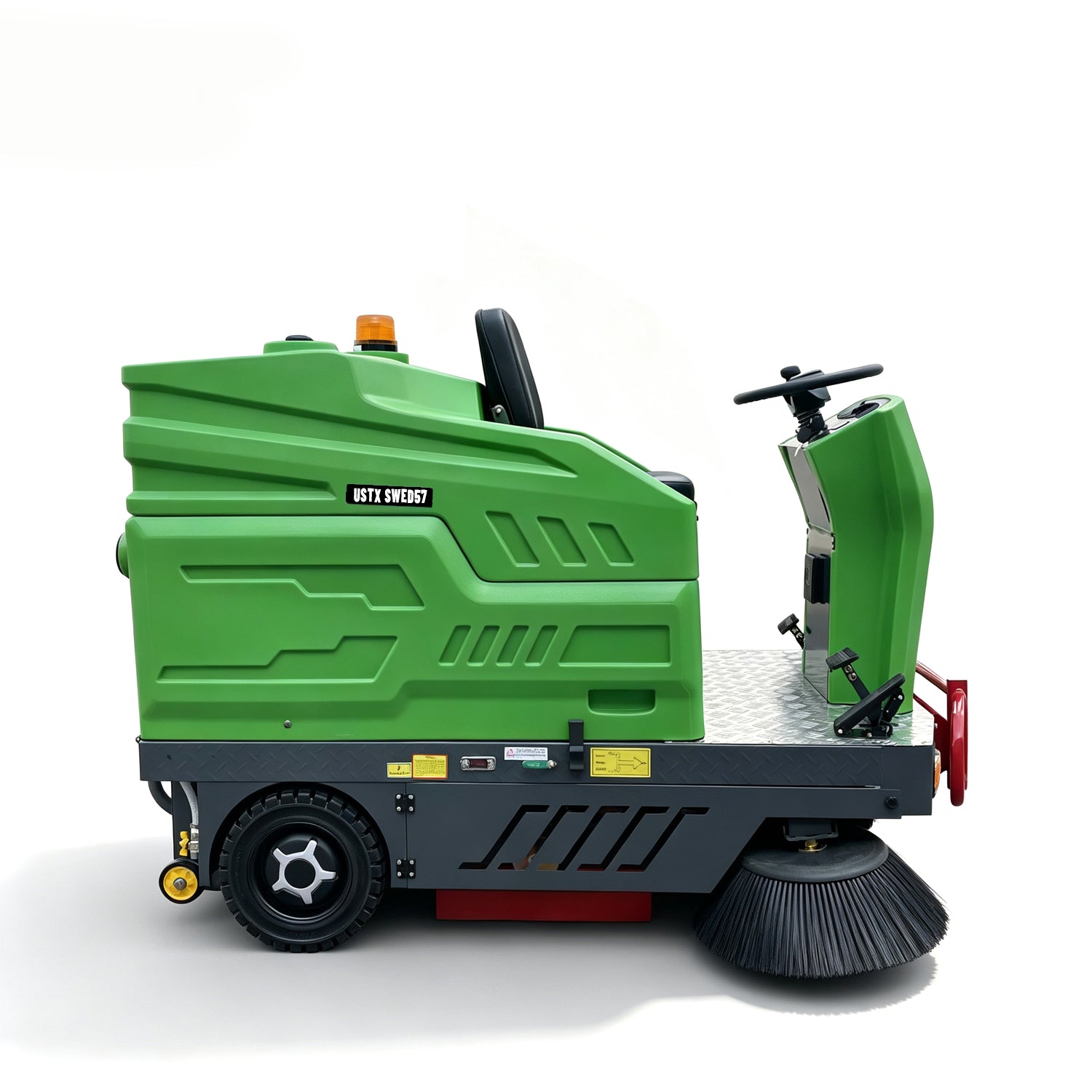 57" Ride-On Electric Floor Sweeper, 48-Gallon Hopper, Dust Control | US-TX SWED57