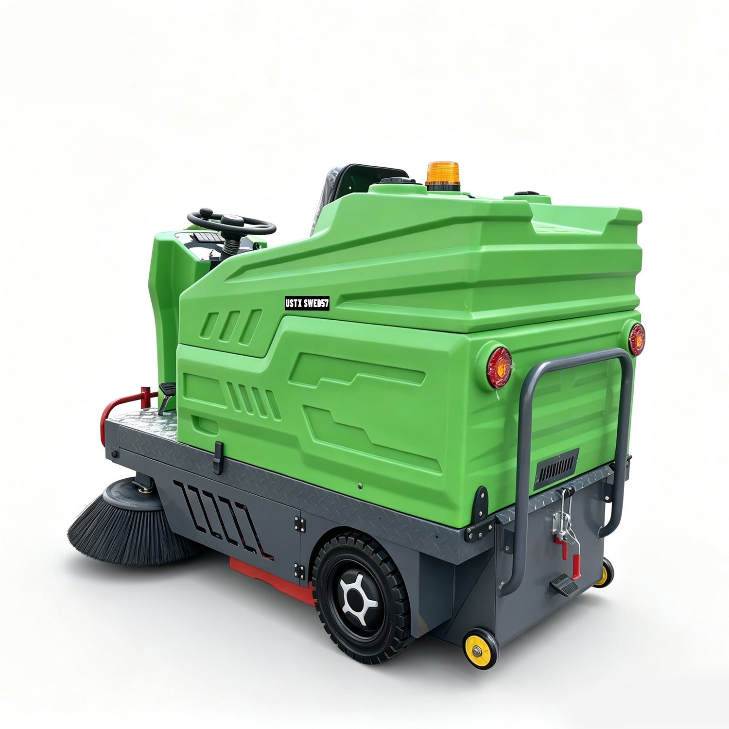 57" Ride-On Electric Floor Sweeper, 48-Gallon Hopper, Dust Control | US-TX SWED57