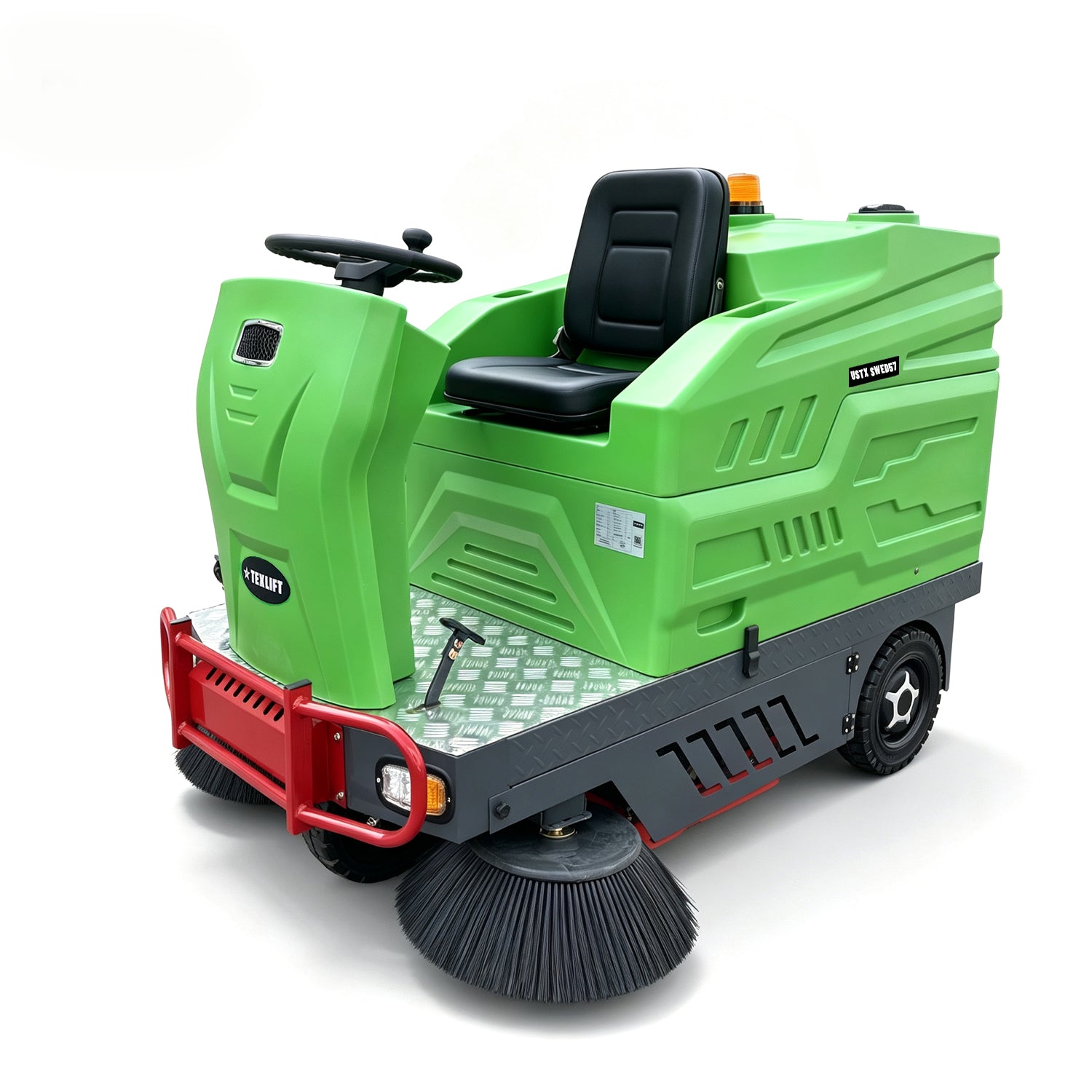 57" Ride-On Electric Floor Sweeper, 48-Gallon Hopper, Dust Control | US-TX SWED57