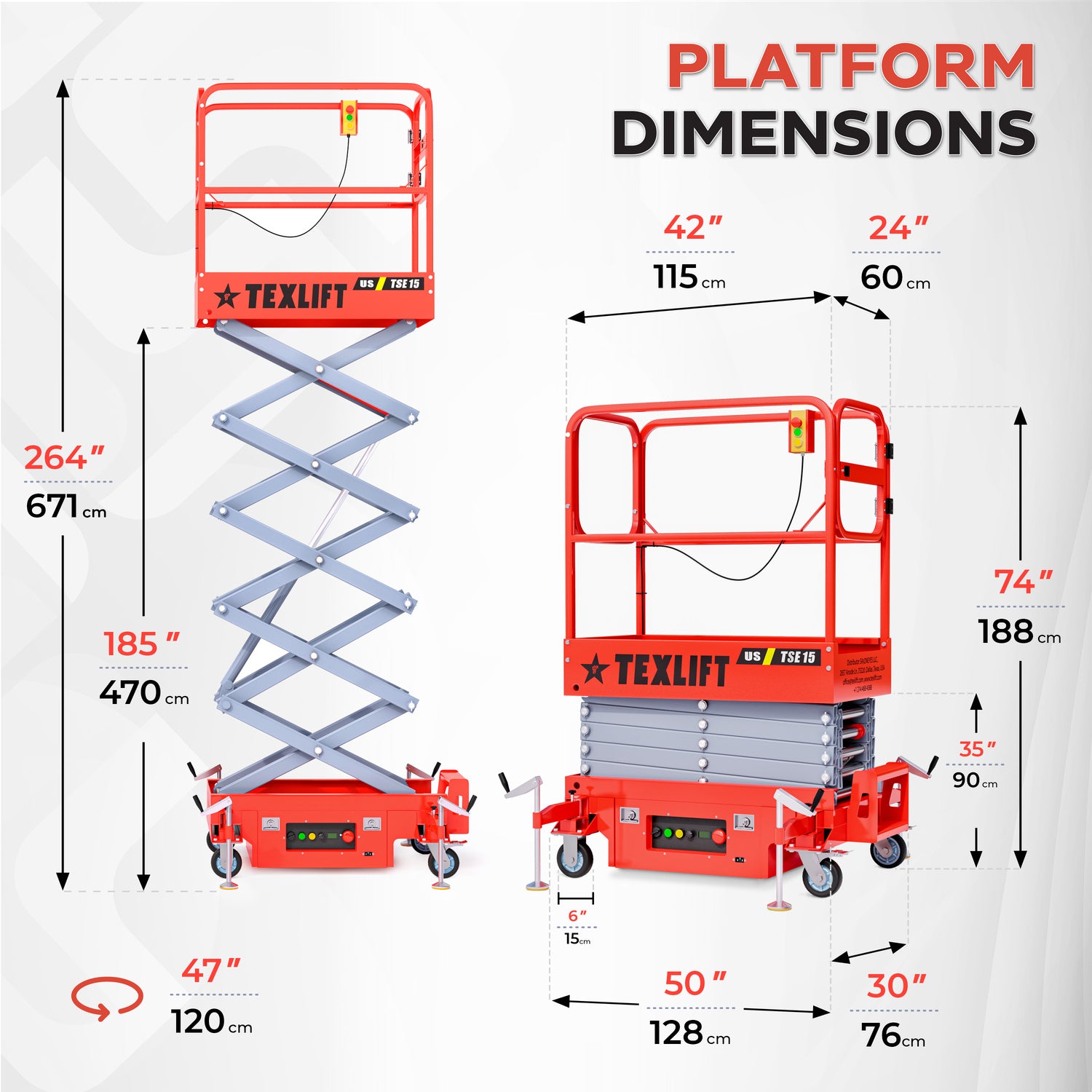 2-Pack Semi-Electric Scissor Lifts – 15 Ft Platform Height, 440Lbs Capacity