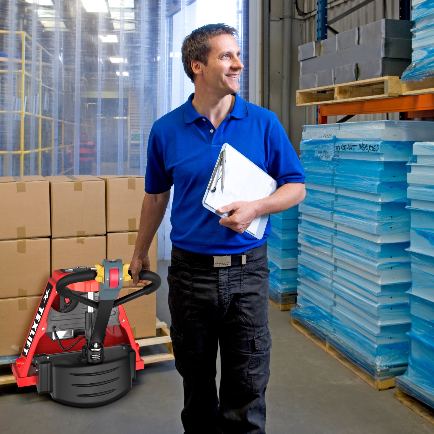 3300Lbs Capacity Electric Pallet Truck with Extra Plug-in 48V/15Ah Lithium Battery – High-Capacity, Long-Lasting Power