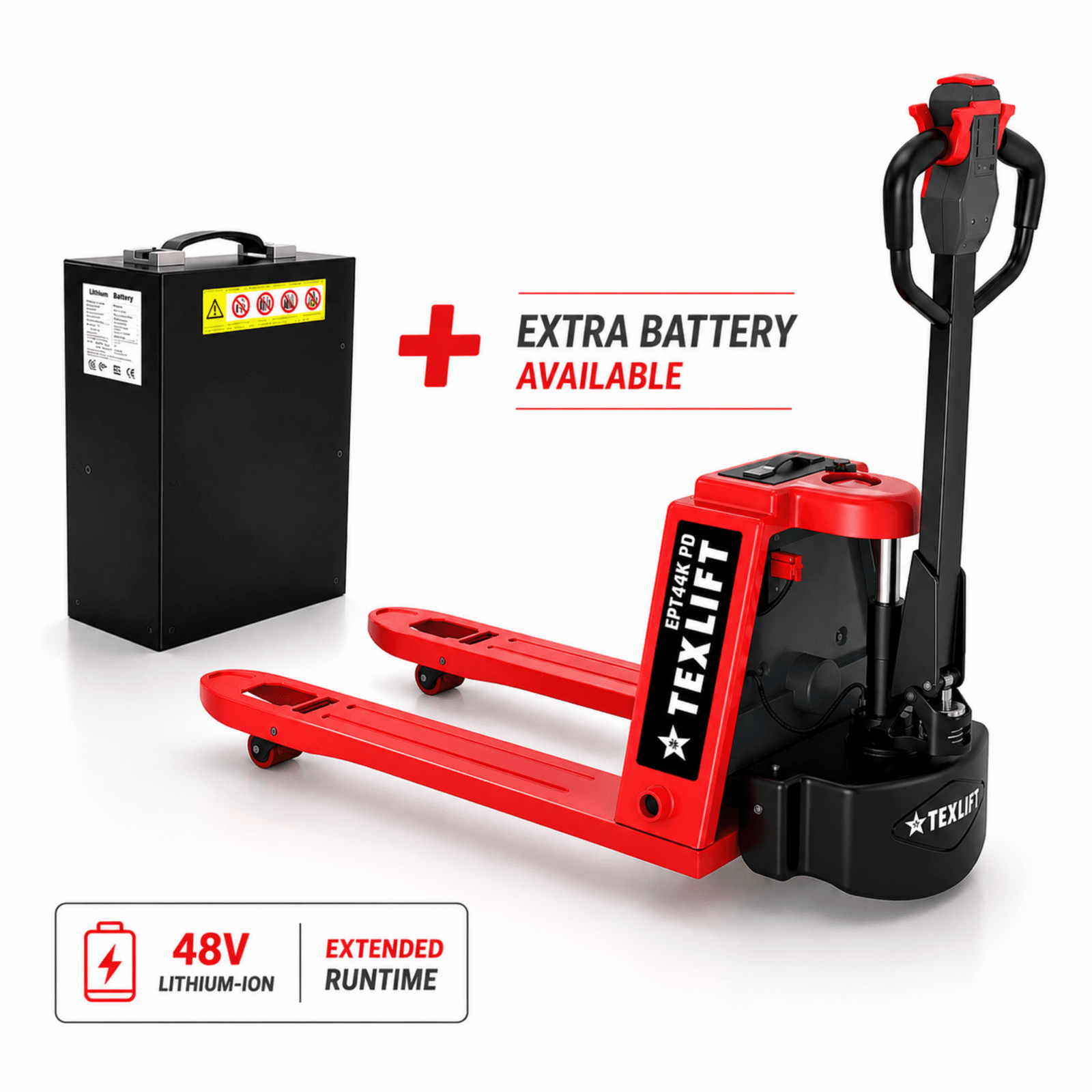 Full Electric Pallet Truck with 48 in Forks and Extra Battery