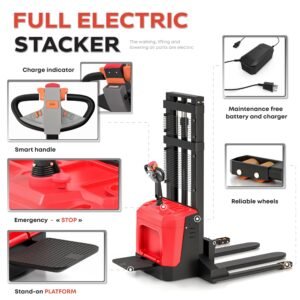 Electric Pallet Stacker – Rider Type, 3300 LBS, 12ft (138 inch) Lift, with Straddle Legs - TEXLIFT