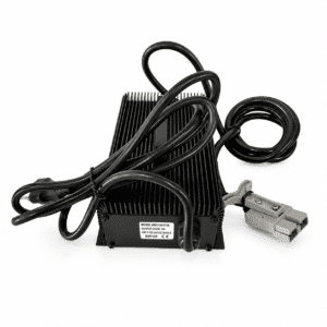 24V 10A Lead Acid Battery Charger GBCH24V10A with aluminum cooling fins, gray Anderson-style connector and U.S. 3-prong power cord for Texlift US-ESBA33K electric stackers