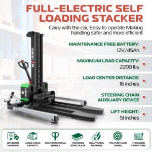 TEXLIFT US-ZTS22K SL – Full Electric Self-Loading Pallet Stacker, 2,200 lbs Capacity, 51” Lift Height - TEXLIFT
