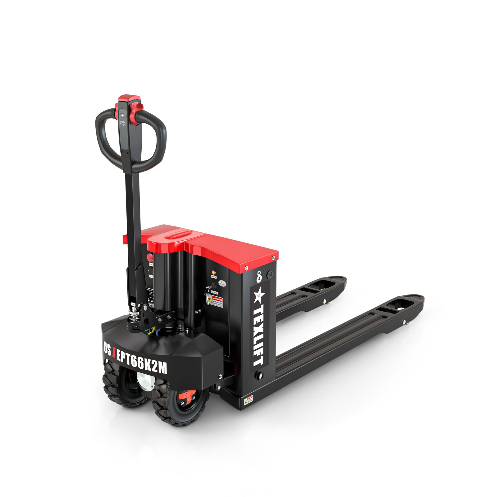 EPT66K2M 6,600 lb rough terrain electric pallet jack with dual-drive system, 45 in forks, and lithium battery.