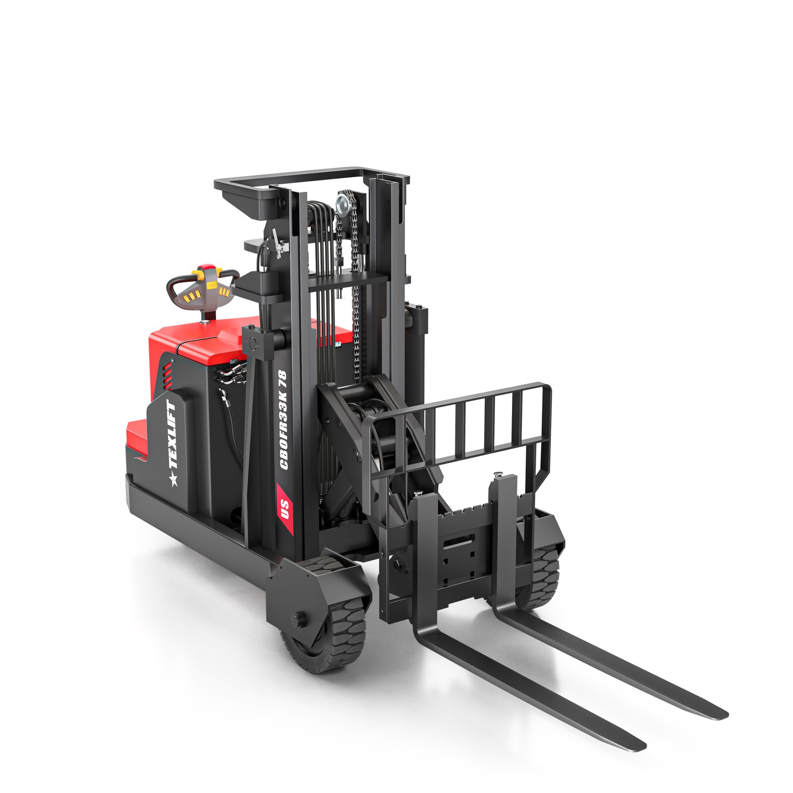 US-CBOFR33K 78 rough terrain electric reach stacker 3,300 lb capacity.